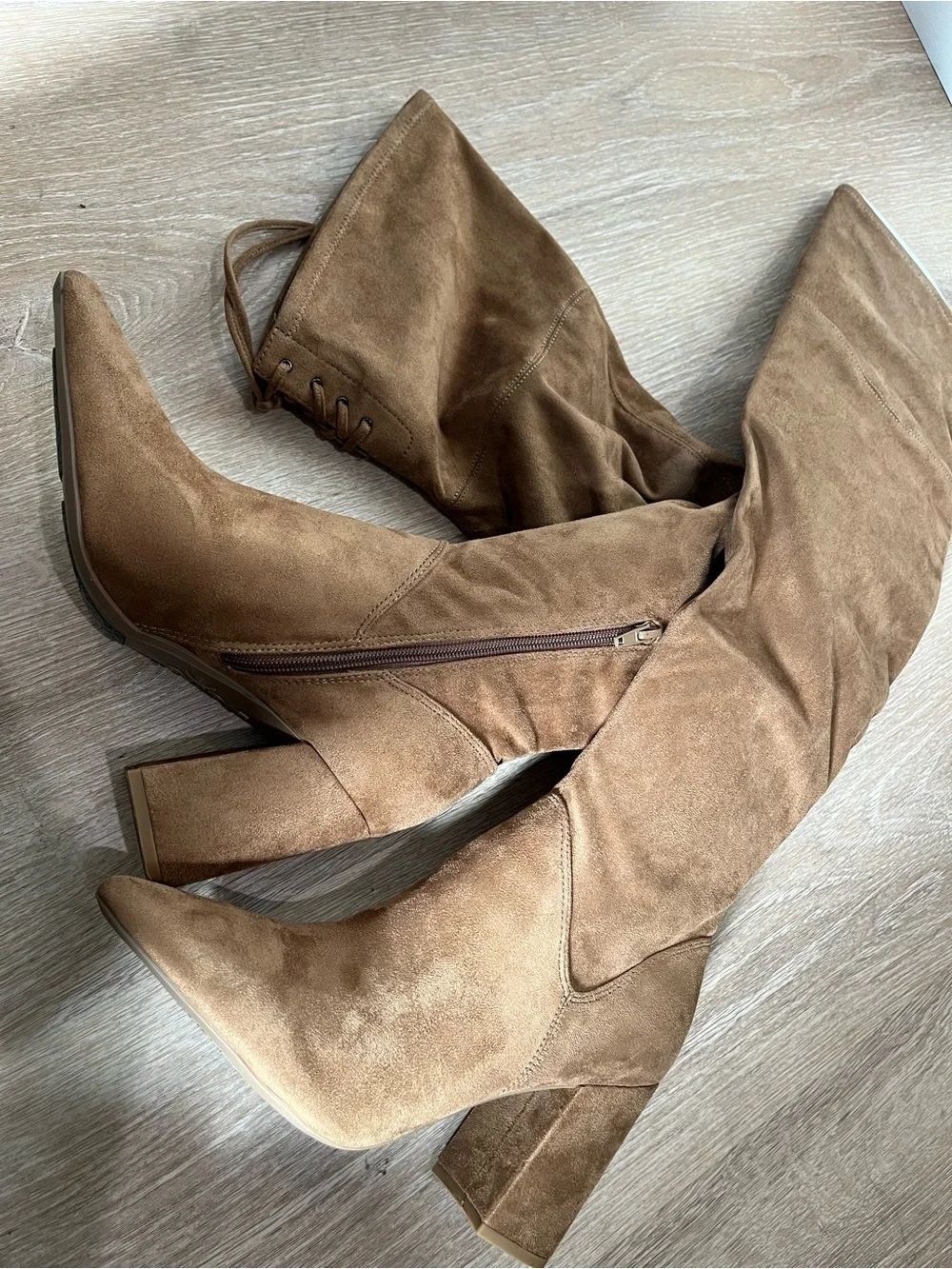 Nine West Ceeya Dark Natural Tan Suede Over-the-Knee Heel Boots NIB Size 8.5